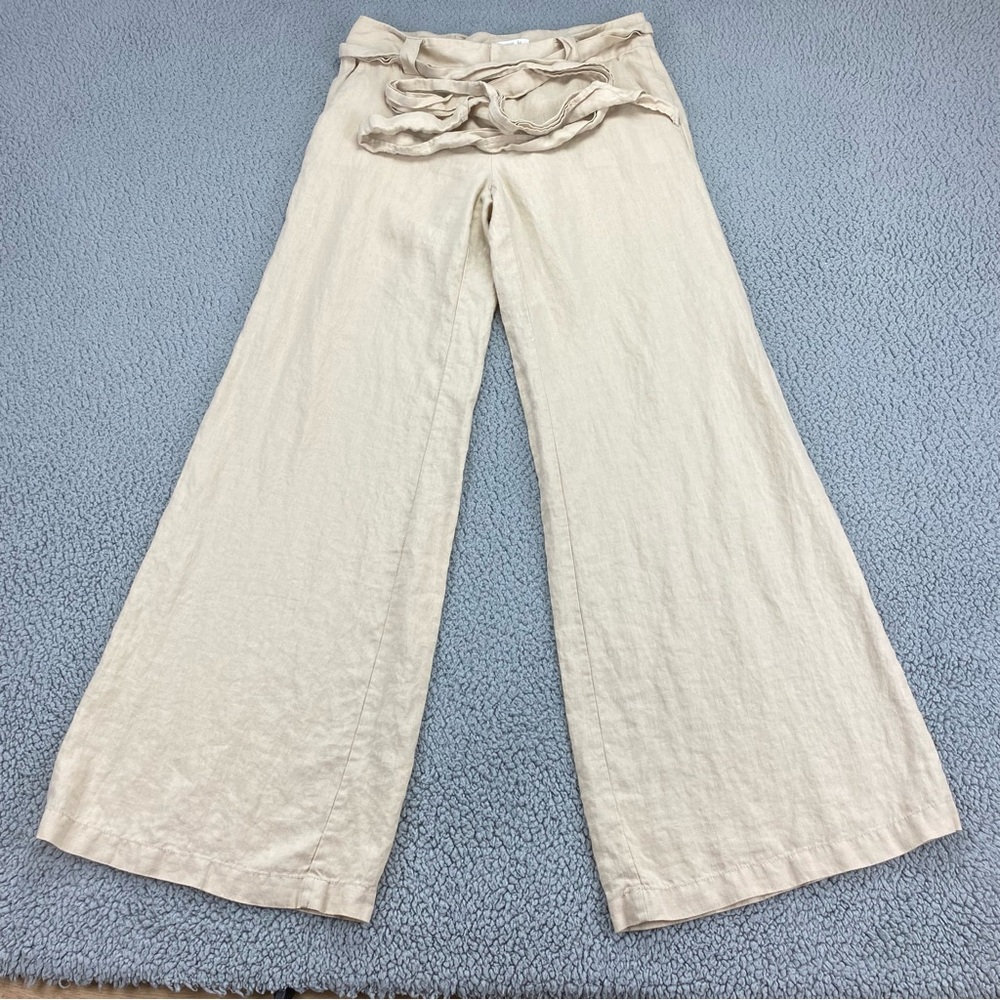 LONDONJEAN Cream Wide-Leg Tie-Waist Pants